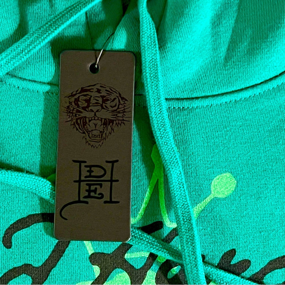 Ed Hardy Cobra Ace Hoodie Sweatshirt Size Large Green - Picture 7 of 14